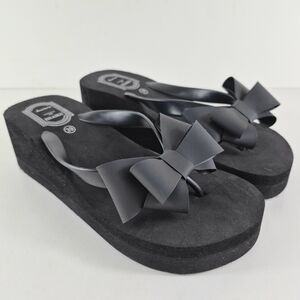 Sz 39/ US 8 Black Bow Platform Flip Flop Sandals